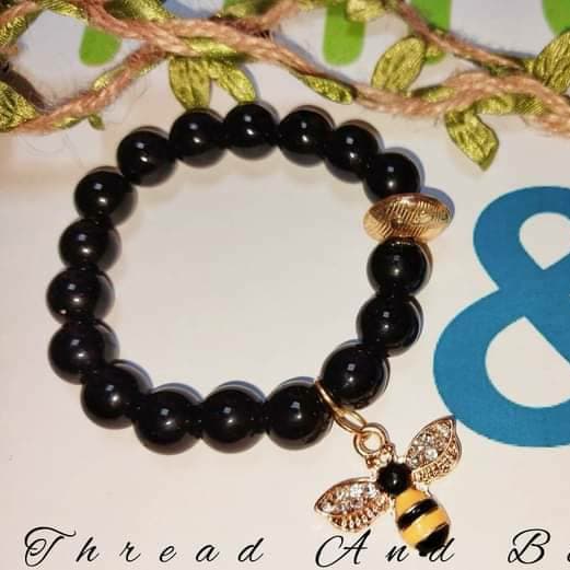 cute HoneyBee Black stone Bracelet